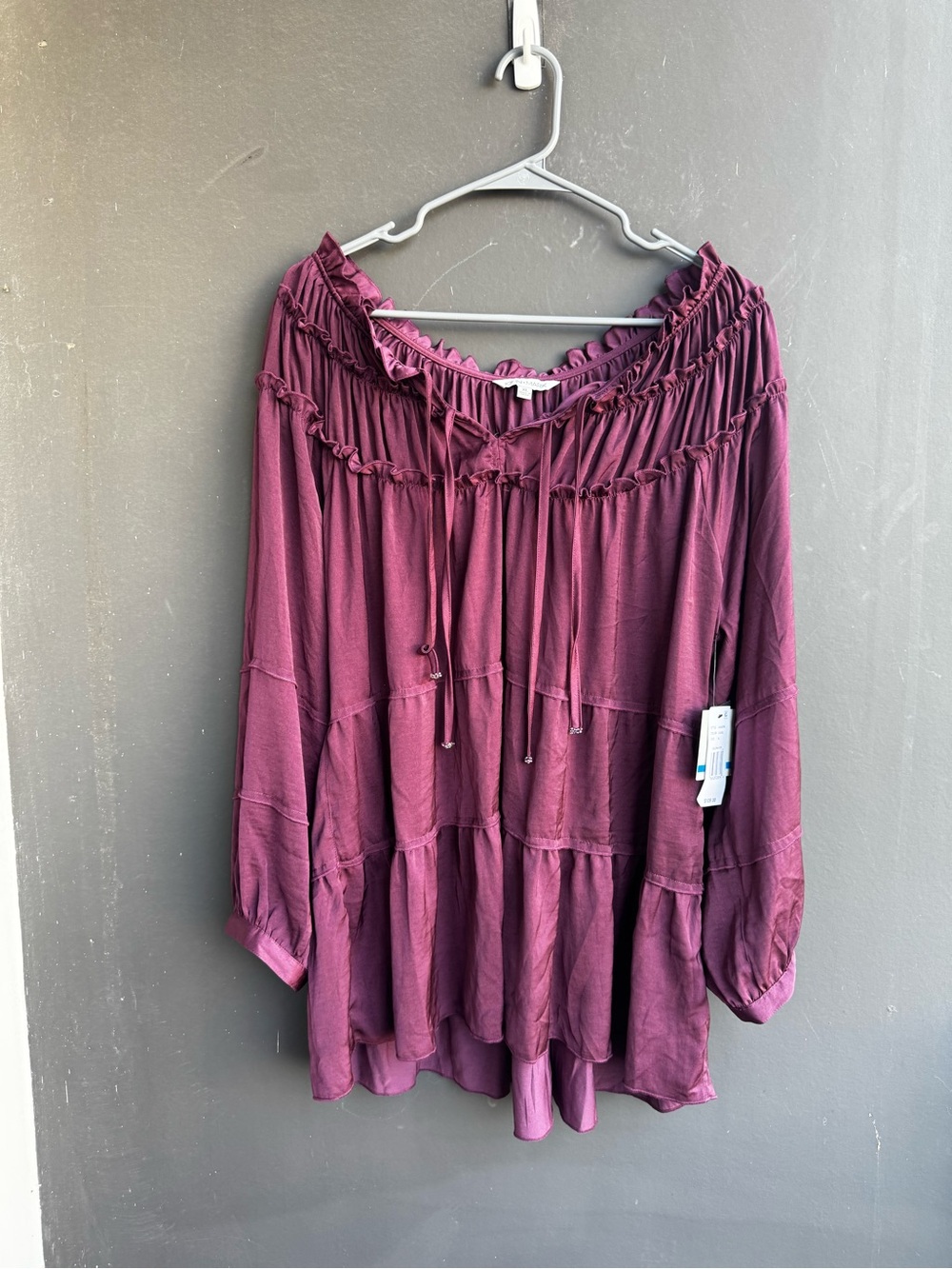 NWT John Mark bohemian peasant tiered tie-front tunic blouse in plum
